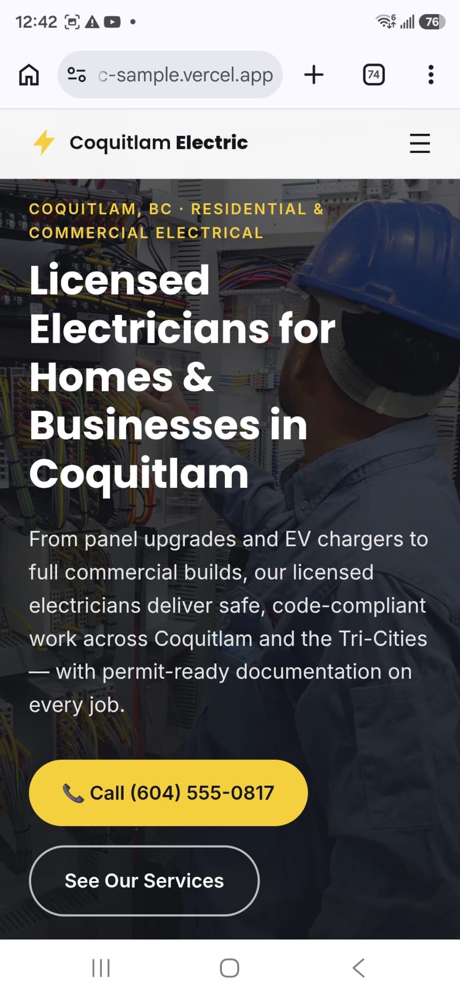 Coquitlam Electric mobile site