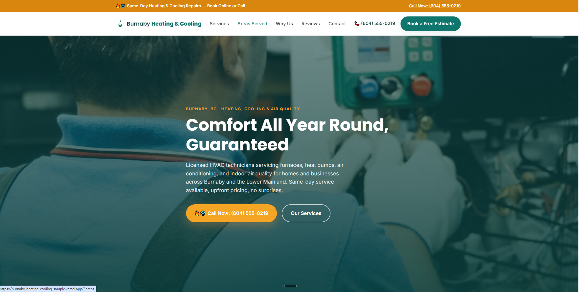 Burnaby Heating & Cooling desktop site