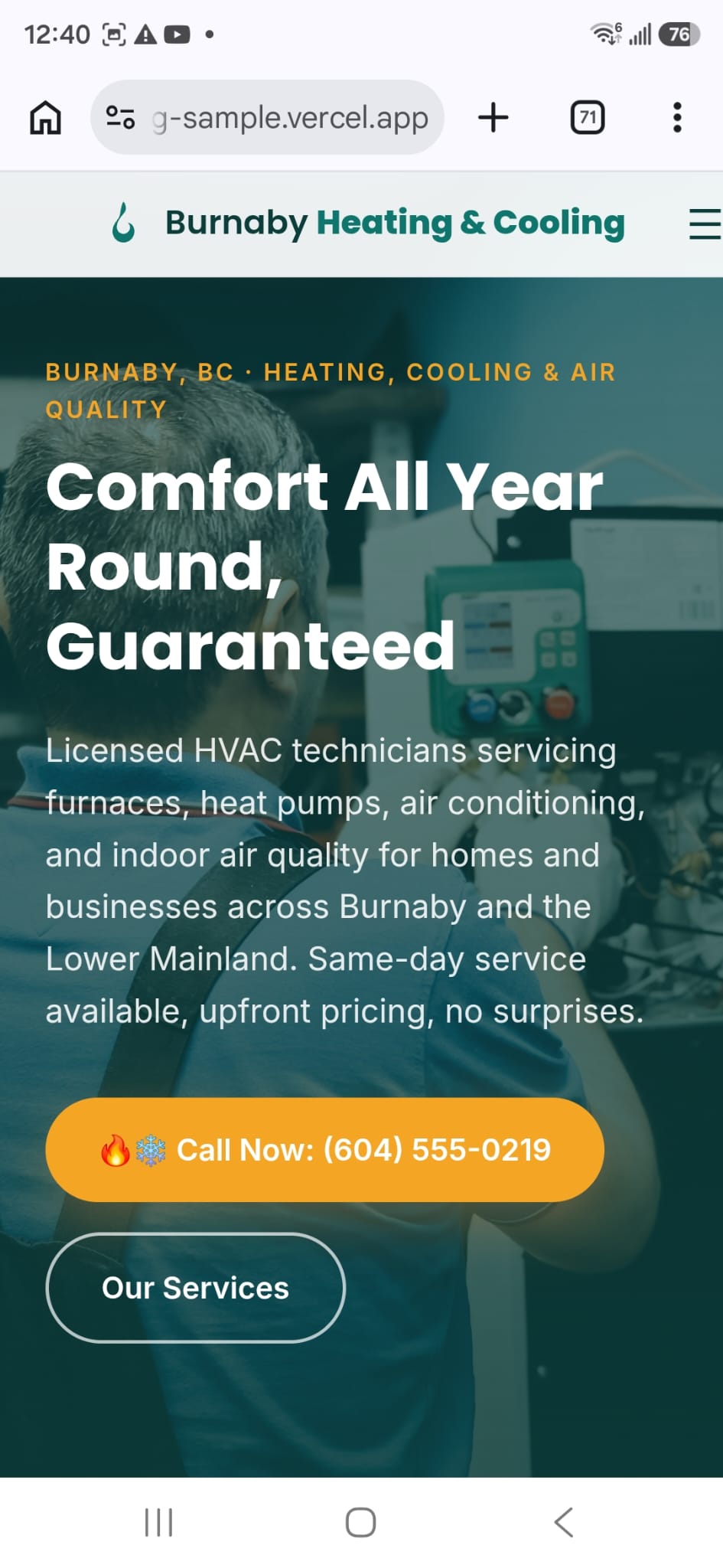 Burnaby Heating & Cooling mobile site