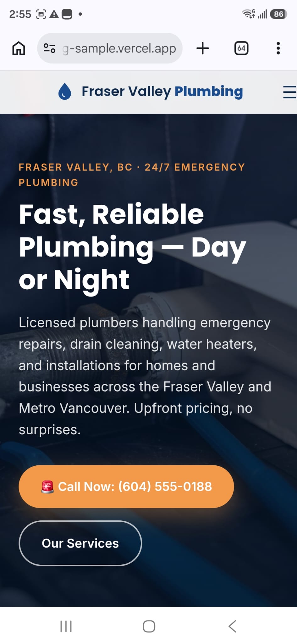 Fraser Valley Plumbing mobile site