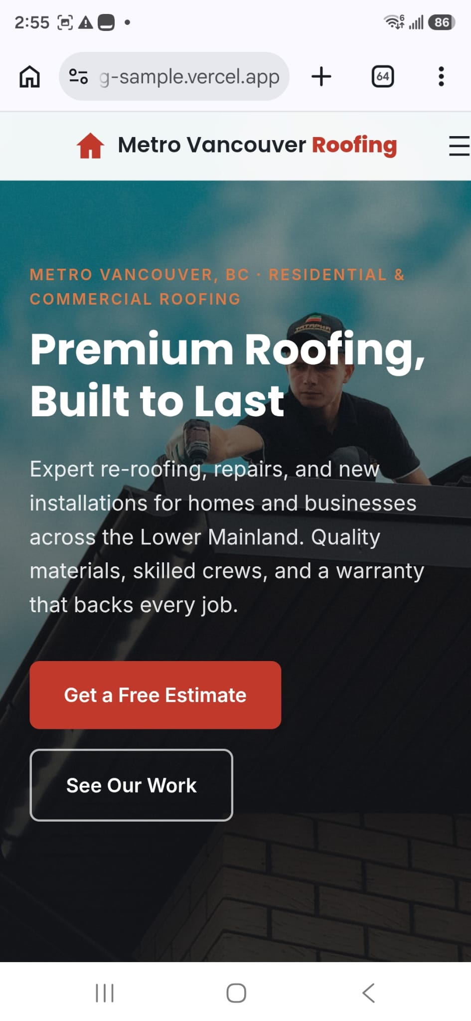 Metro Vancouver Roofing mobile site